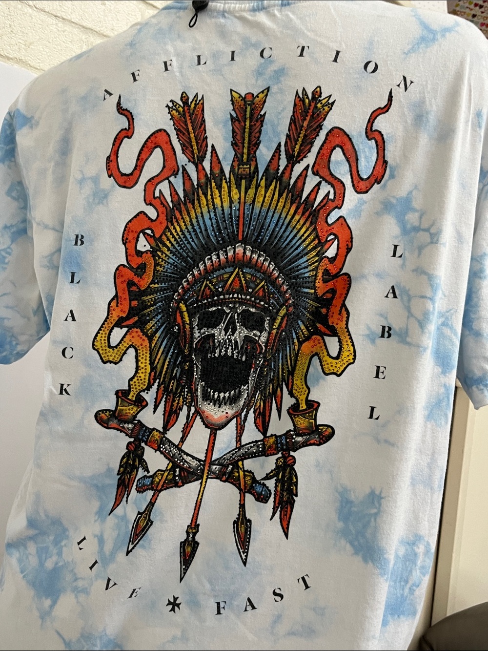 Affliction Light Blue Tie-Dye Skull & Dagger Graphic Tee